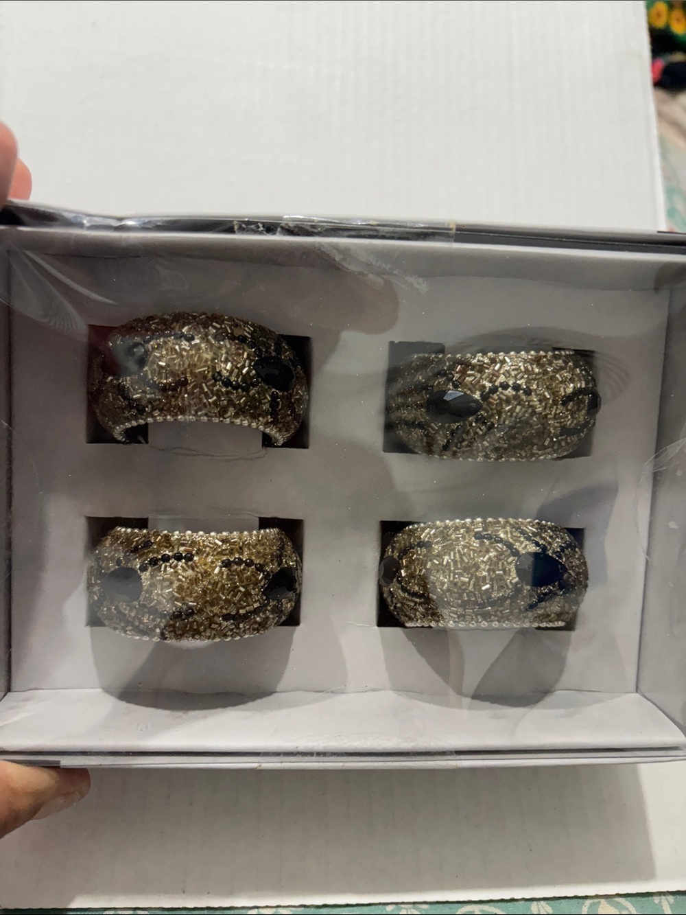 Set of 4 Gold Beaded Spider Textured Napkin Rings